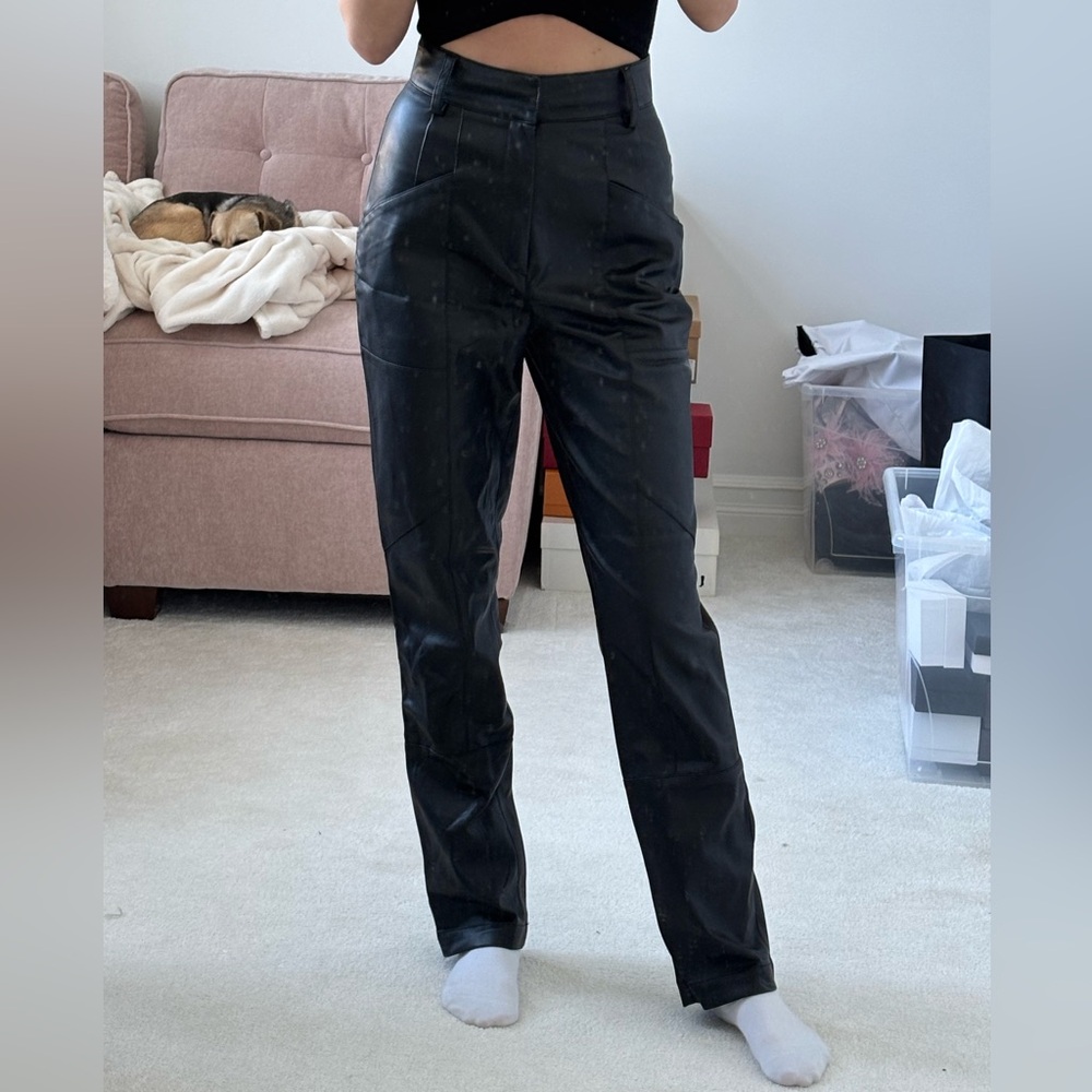 Ronny kobo faux leather high waisted pants with cargo pockets revolve XS